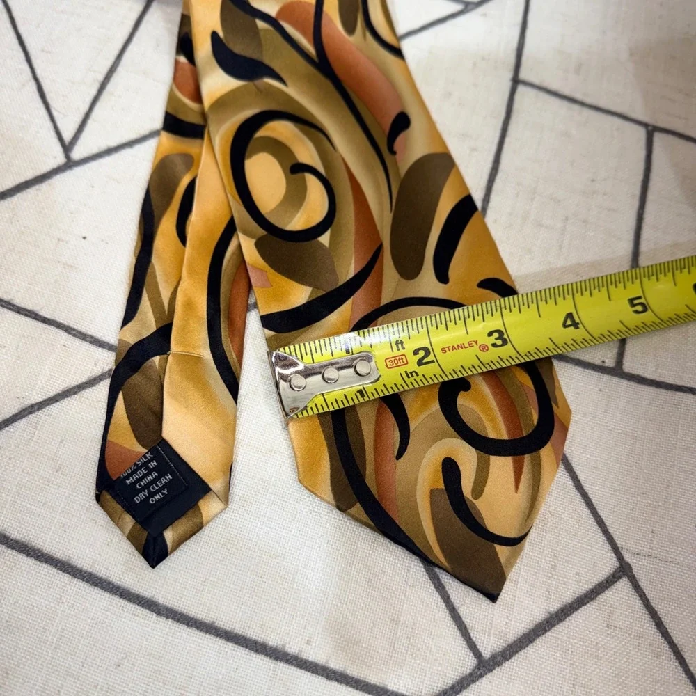 J. Garcia Necktie OS Gold Abstract‎ Psychedelic Swirl 100% Silk Tie